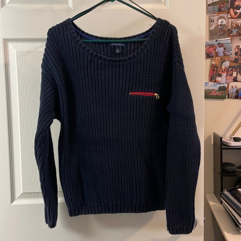Tommy Hilfiger navy sweater with red zipper detail